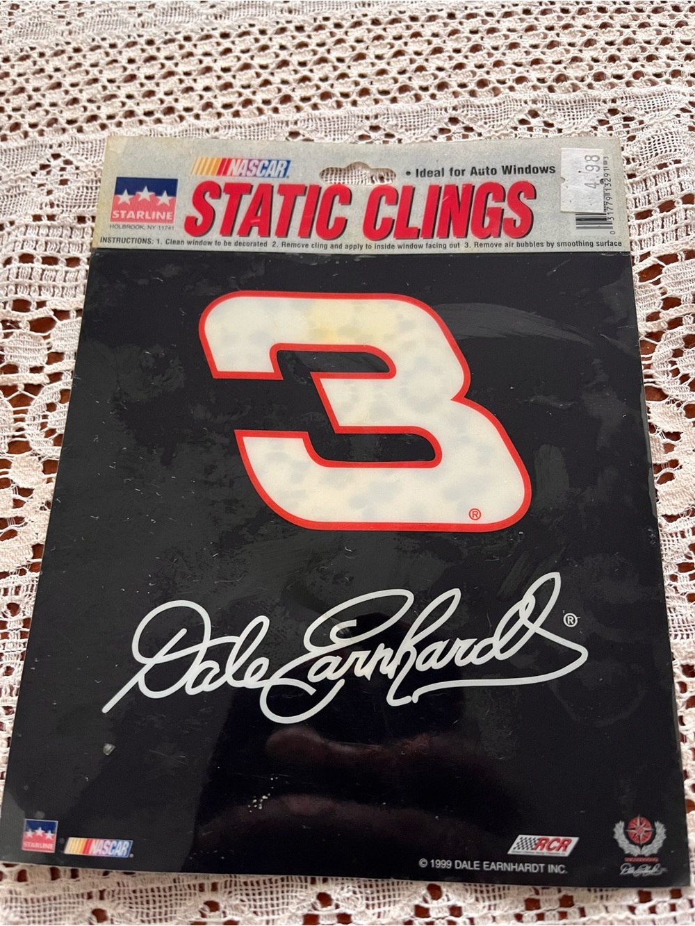 Nascar White and Red #3 Static Cling with Signature
